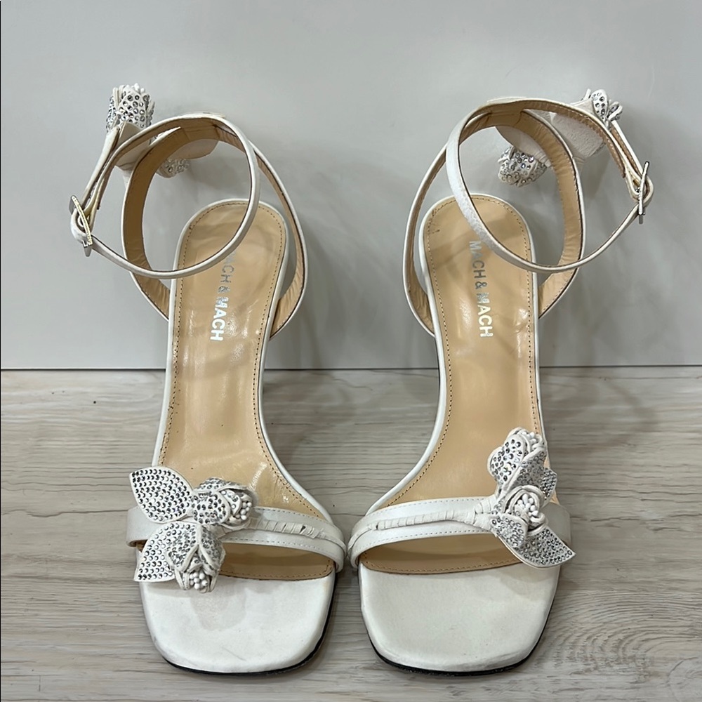 MACH & MACH White Crystal Embellished Heels